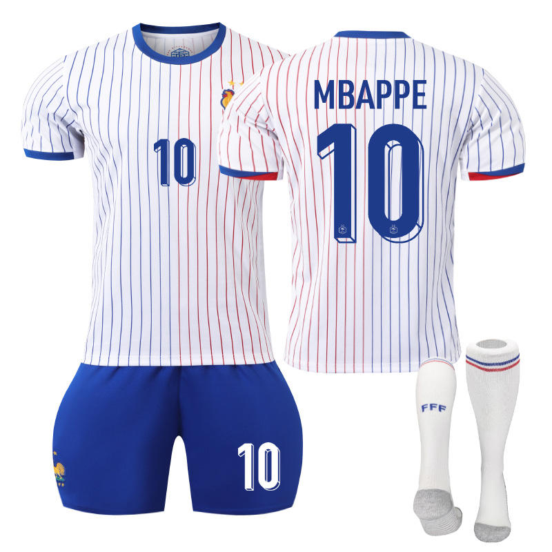 UONNO MBAPPE #10 French Away Jersey Soccer Jersey Kit Football T-shirt Set for Adult Kids