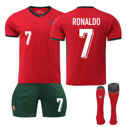 UONNO RONALDO #7 Portugal Home Jersey Soccer Jersey Kit Football T-shirt Set for Adult Kids