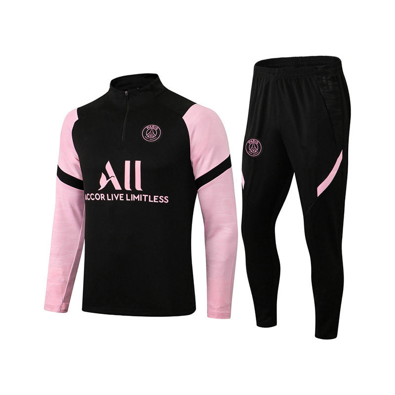 UONNO Paris Soccer Suit Football Training Suit with Pink Long Sleeves Half Zipper for Adults-BlackPink