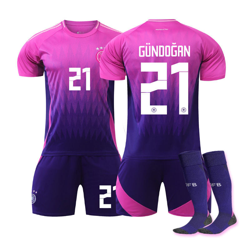 UONNO GUNDOGAN #21 Germany Away Jersey Soccer Jersey Kit Football T-shirt Set for Adult Kids