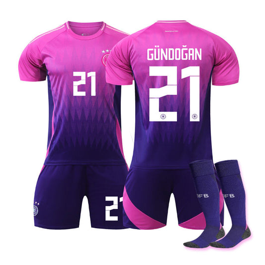 UONNO GUNDOGAN #21 Germany Away Jersey Soccer Jersey Kit Football T-shirt Set for Adult Kids