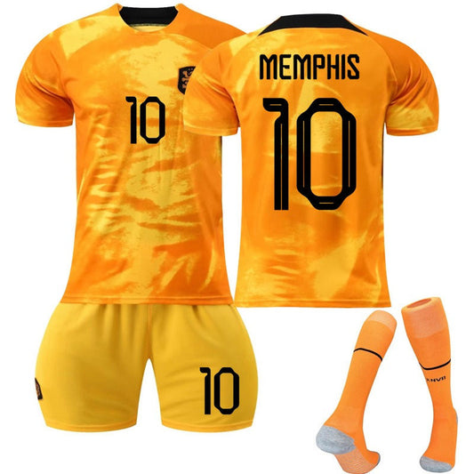 UONNO MEMPHIS #10 Netherlands Home Jersey 2022/23 Soccer Jersey Kit Football T-shirt Set For Adult Kids