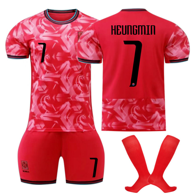 UONNO HEUNGMIN #7 Korea Home Jersey Soccer Jersey Kit Football T-shirt Set for Adult Kids