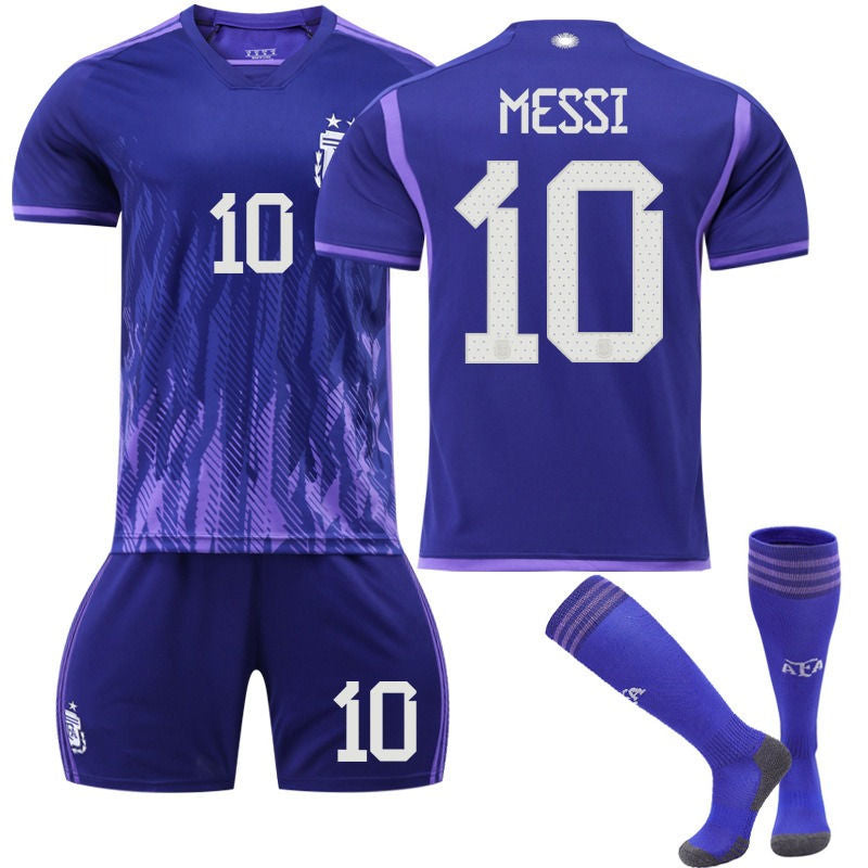 UONNO MESSI #10 Argentina Away Jersey 2022/23 Soccer Jersey Kit Football T-shirt Set For Adult Kids