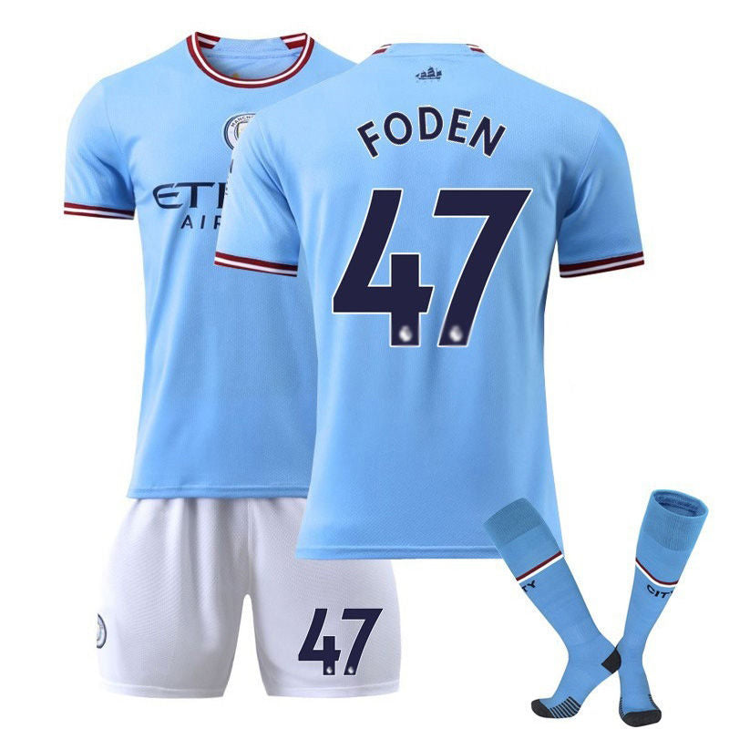 UONNO FODEN #47 Manchester City F.C Home Jersey 22/23 Soccer Jersey Set For Adult Kids