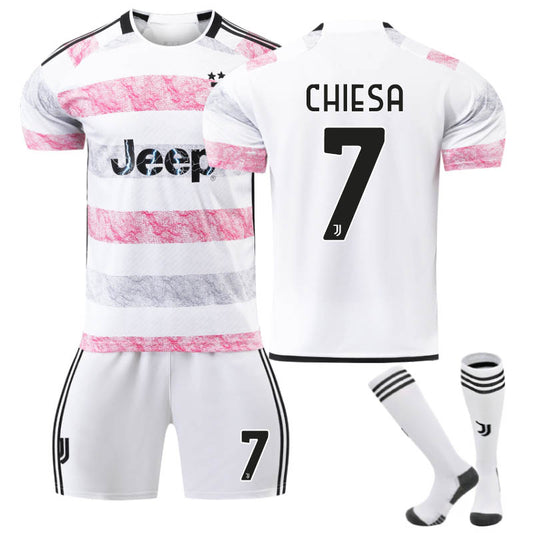 UONNO Juventus Away Jersey CHIESA #7 Soccer Jersey Kids Adult 3-Pieces Jersey Kits