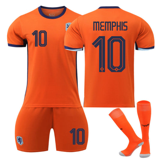 UONNO MEMPHIS #10 Netherlands Home Jersey Soccer Jersey Kit Football T-shirt Set for Adult Kids