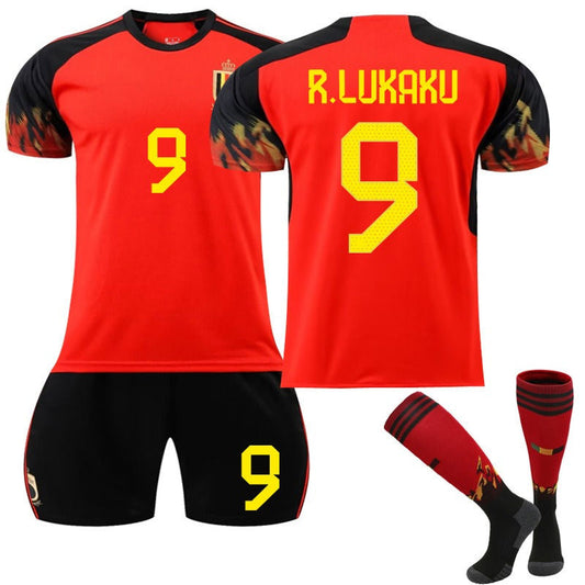 UONNO R.LUKAKU #9 Belgium Home Jersey 2022/23 Soccer Jersey Kit Football T-shirt Set For Adult Kids