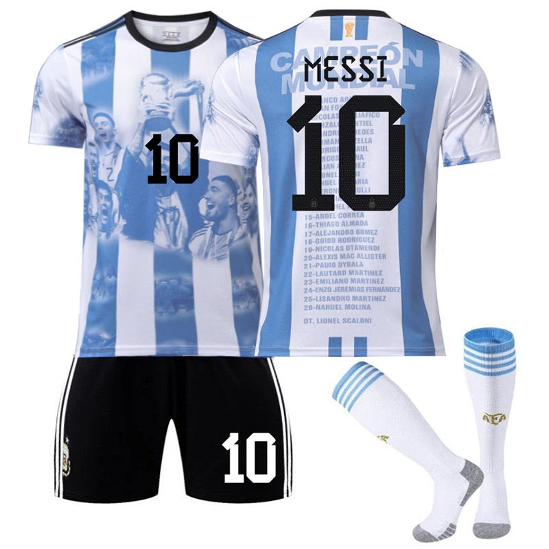 UONNO Argentina Win Commemoration Jersey 2324 Edition MESSI #10 Soccer Jersey Kids Adult 3Pcs Jersey Kits