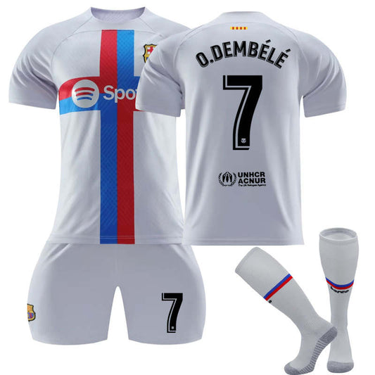 UONNO FC Barcelona Second Away Jersey 2022-23 O.DEMBELE #7 Soccer Jersey Kids Adult 3-Pieces Jersey Kits