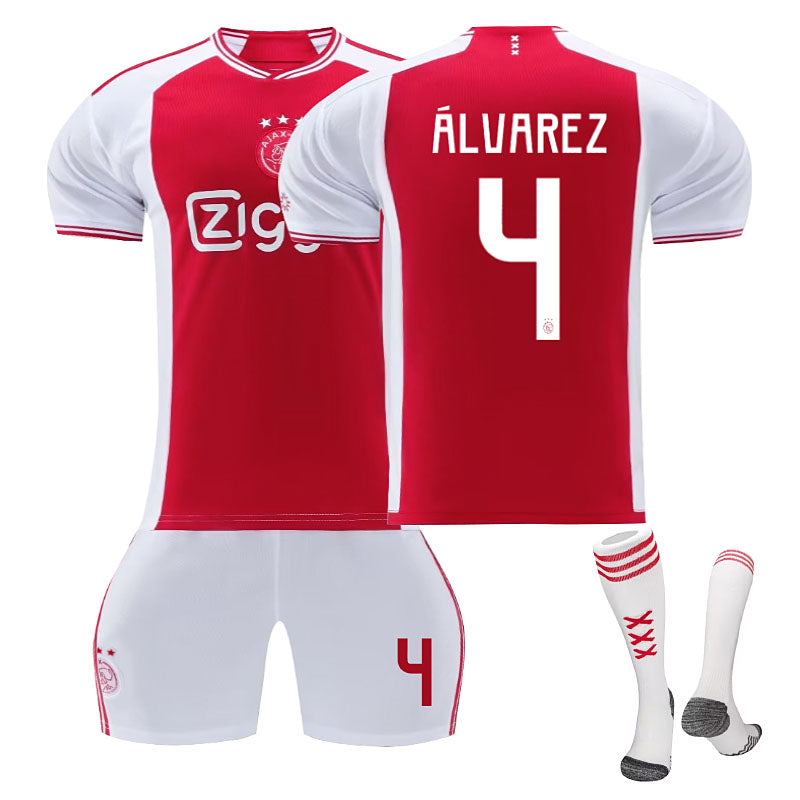 UONNO Ajax Home Jersey ALVAREZ #4 Soccer Jersey Kids Adult 3-Pieces Jersey Kits