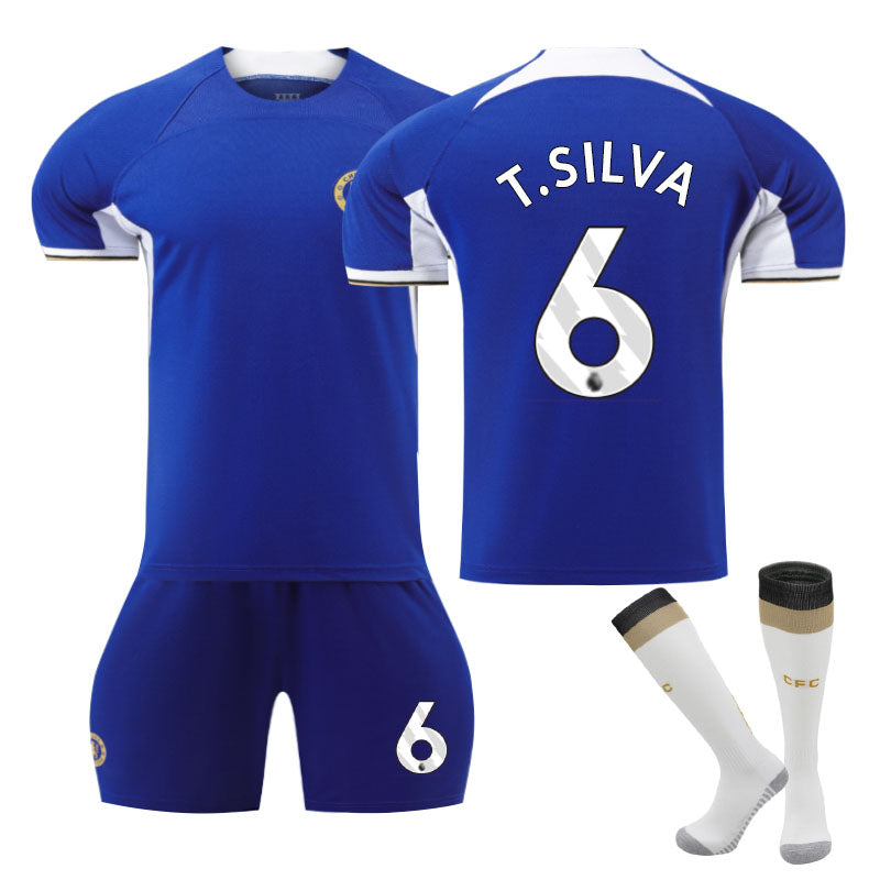 UONNO Chelsea Away Jersey T.SILVA #6 Soccer Jersey Kids Adult 3-Pieces Jersey Kits