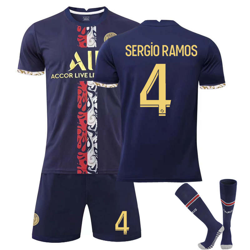 UONNO Paris Special Gold Edition Jersey 2022-23 SERGIO RAMOS #4 Soccer Kits for Kids Adult