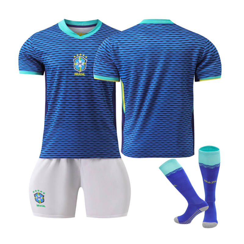 UONNO Brazilian Away Jersey Soccer Jersey Kit Football T-shirt Set for Adult Kids