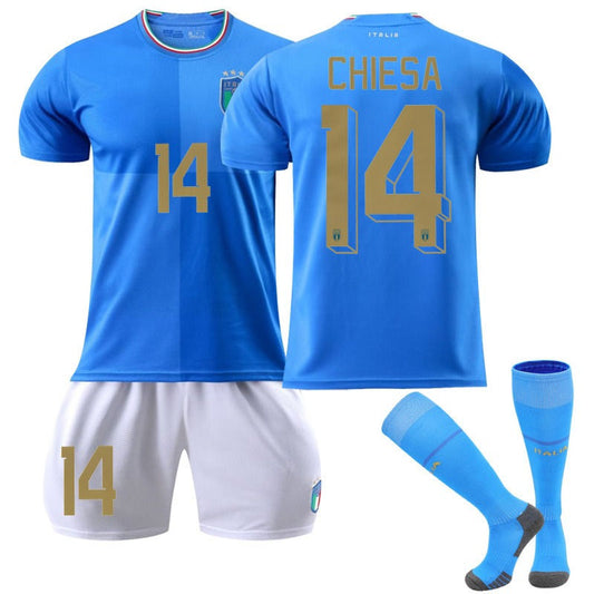 UONNO CHIESA #14 Italy Home Jersey 2022/23 Soccer Jersey Kit Football T-shirt Set For Adult Kids