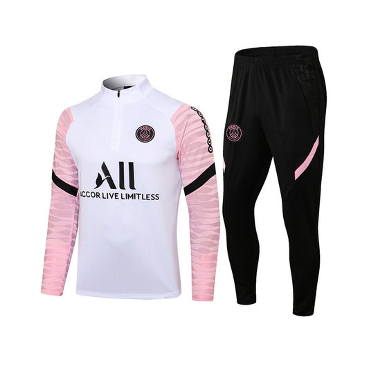 UONNO Paris Soccer Jersey Kits with Long Sleeves Half Zipper Football Training Suit-White