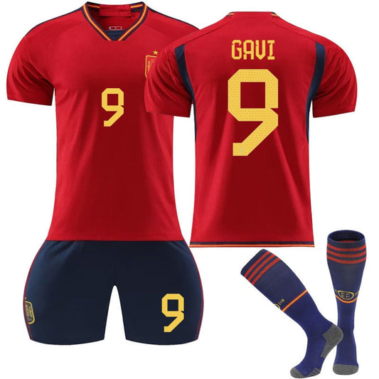 UONNO GAVI #9 Spain Home Jersey 2022/23 Soccer Jersey Kit Football T-shirt Set For Adult Kids