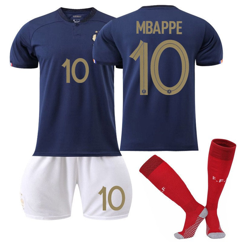 UONNO France Home Jersey 2022-23 MBAPPE #10 Soccer JerseyKids Adult 3-Pieces Jersey Kits