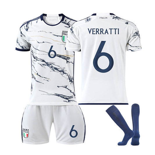 UONNO Italy Away Jersey VERRATTI #6 Soccer Jersey Kids Adult 3-Pieces Jersey Kits