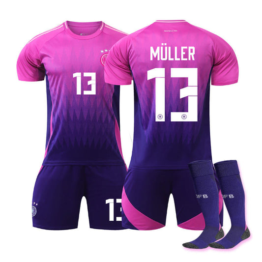 UONNO MULLER #13 Germany Away Jersey Soccer Jersey Kit Football T-shirt Set for Adult Kids