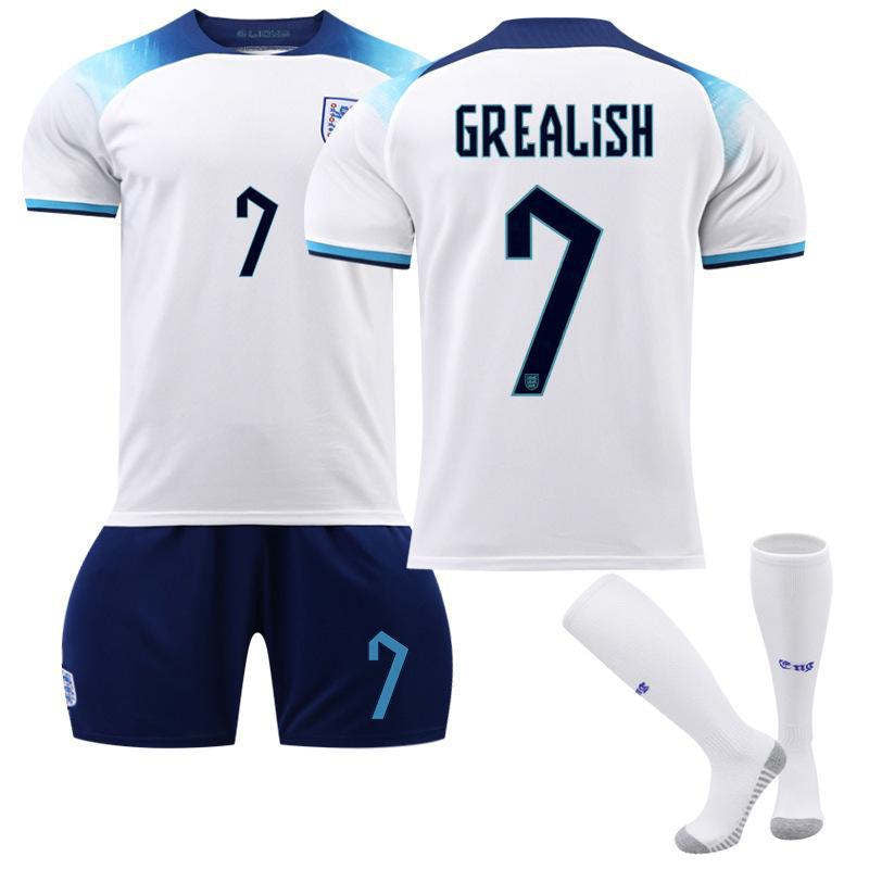 UONNO England Hone Jersey 2022-23 GREALISH #7 Soccer Jersey Kids Adult 3-Pieces Jersey Kits