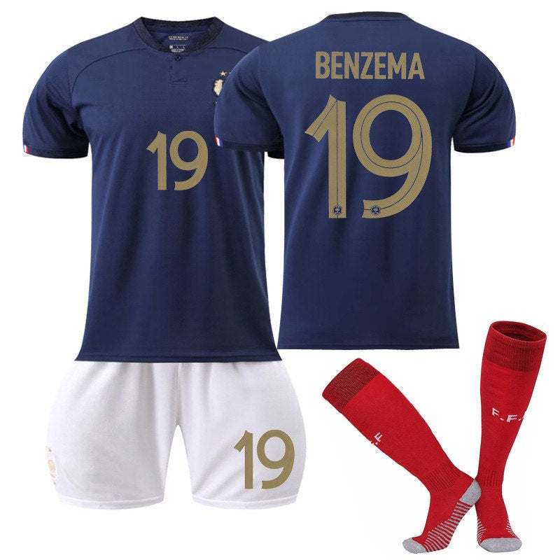 UONNO France Home Jersey 2022-23 BENZEMA #19 Soccer JerseyKids Adult 3-Pieces Jersey Kits