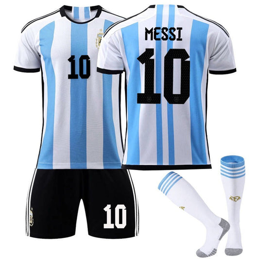 UONNO MESSI #10 Argentina Home Jersey 2022/23 Soccer Jersey Kit Football T-shirt Set For Adult Kids