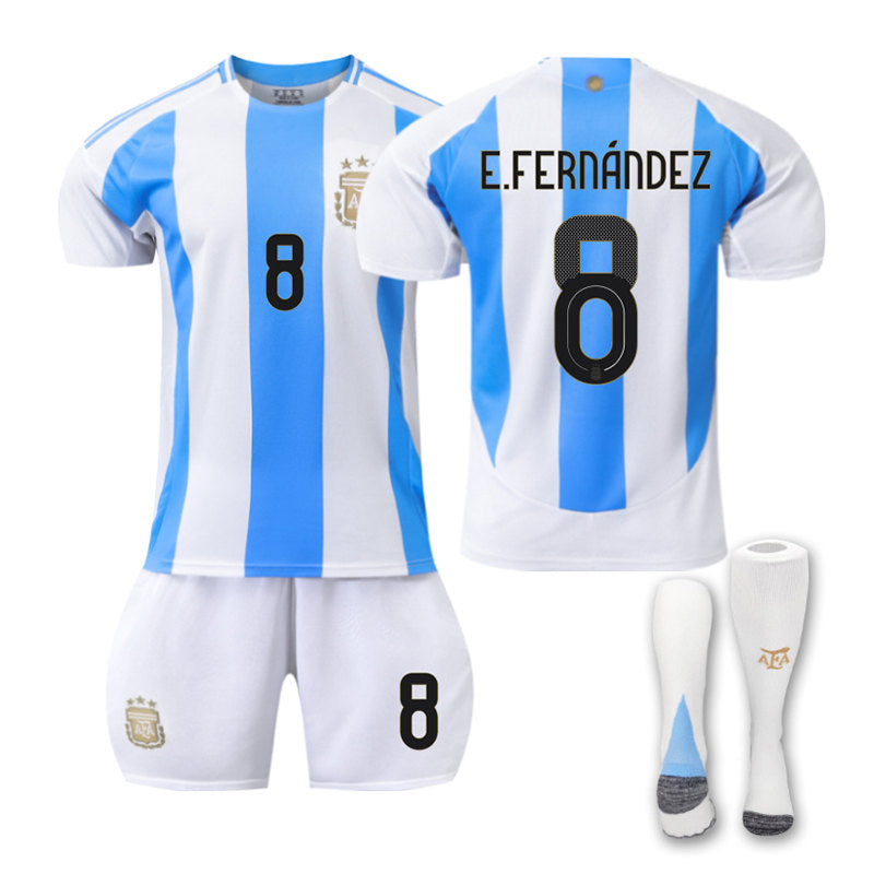 UONNO E.FERNANDEZ #8 Argentina Home Jersey Soccer Jersey Kit Football T-shirt Set for Adult Kids