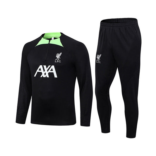 UONNO Liverpool Soccer Suit Football Training Suit with Long Sleeves Half Zipper for Kids Adult-Black