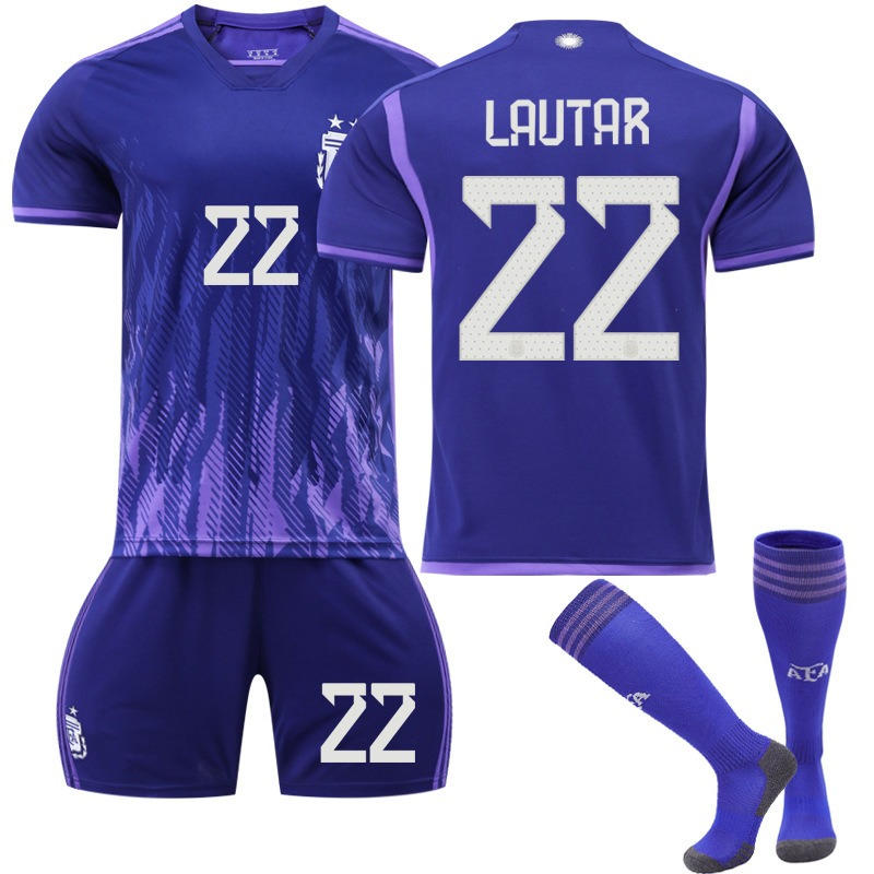 UONNO Martinez #22 Argentina Away Jersey 2022/23 Soccer Jersey Kit Football T-shirt Set For Adult Kids