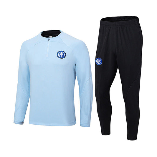 UONNO Inter Milan Soccer Suit Football Training Jersey with Half Zipper for Kids Adult-LightBlue