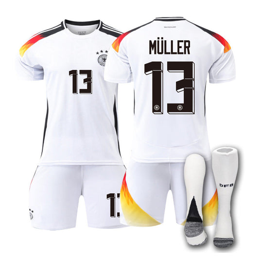 UONNO MULLER #13 Germany Home Jersey Soccer Jersey Kit Football T-shirt Set for Adult Kids