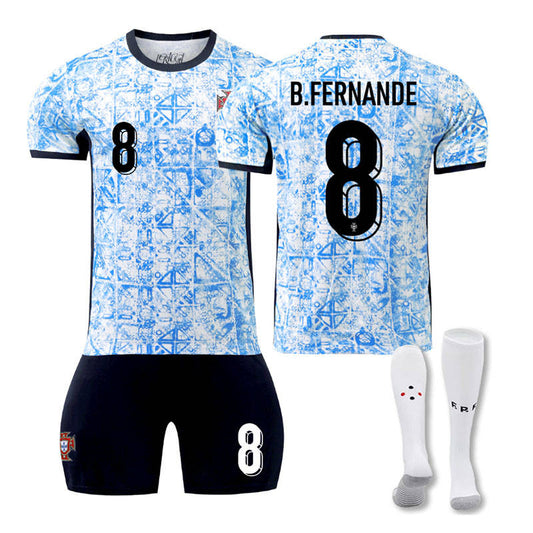 UONNO B.FERNANDE #8 Portugal Away Soccer Jersey Kit Football T-shirt Set for Adult Kids