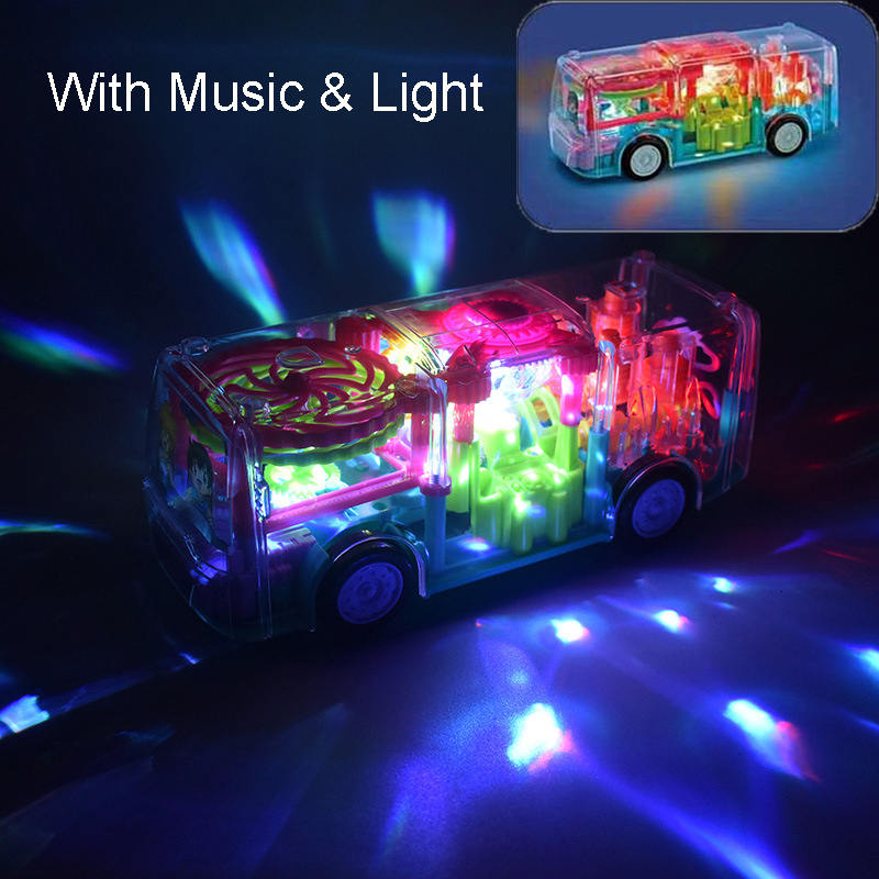 UONNO Light Up Bus with Colorful Moving Gears & Music Sensory Toy for Kids