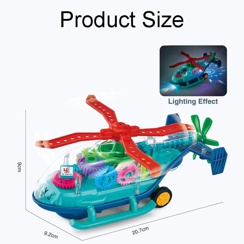 UONNO Light Up Helicopter with Colorful Moving Gears & Music Sensory Toy for Kids