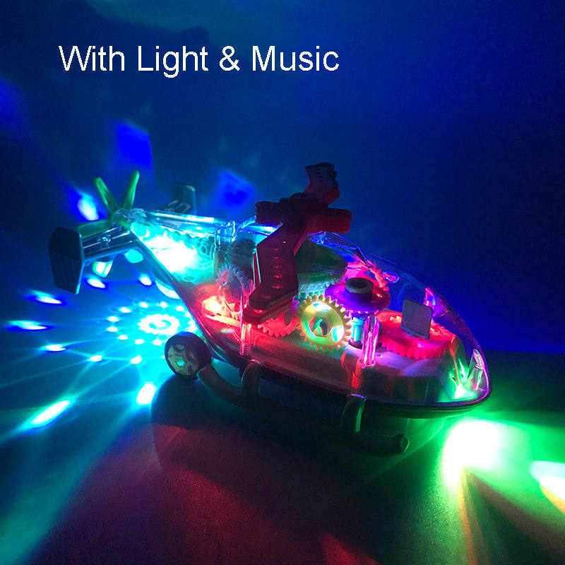 UONNO Light Up Helicopter with Colorful Moving Gears & Music Sensory Toy for Kids