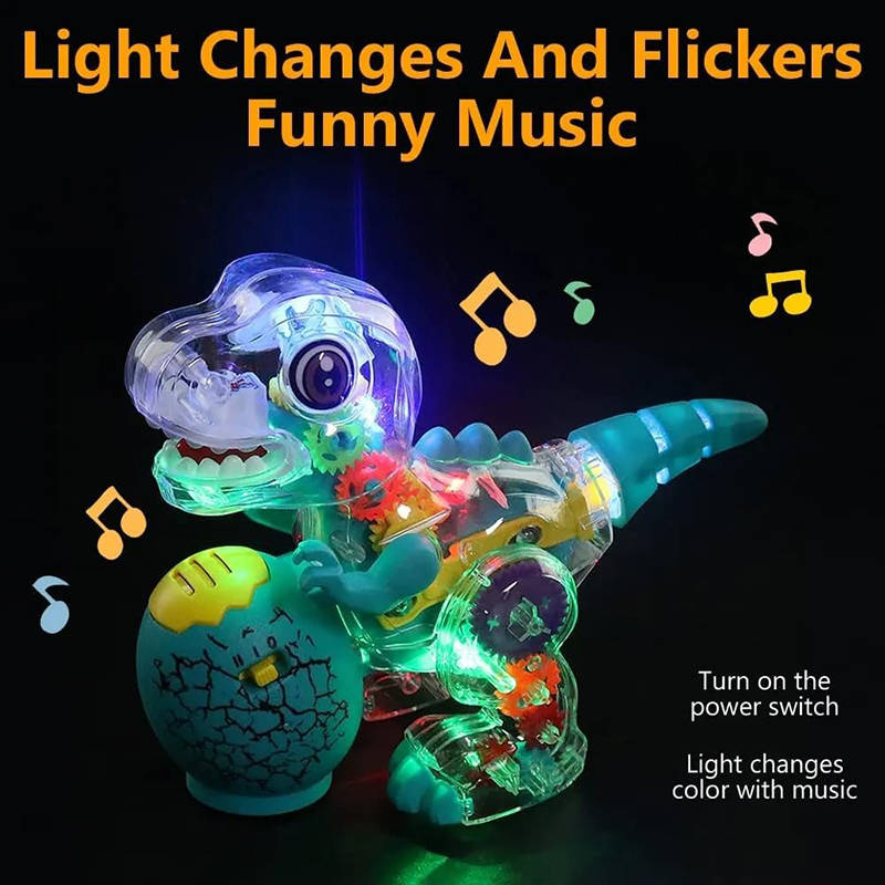 UONNO Light Up Dinosaur with Colorful Moving Gears & Music Sensory Toy for Kids