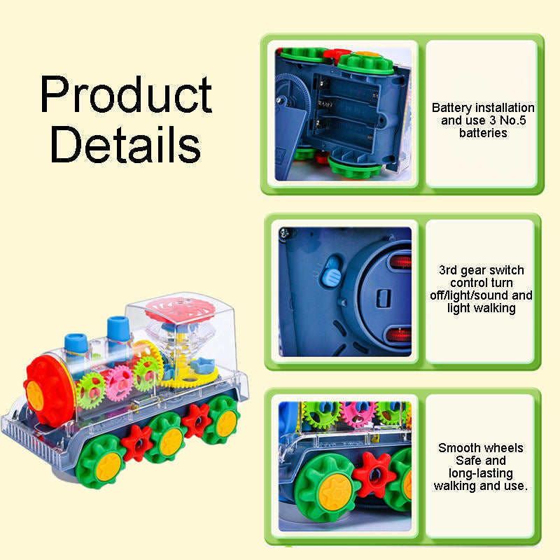 UONNO Electric Gear Train Toy with Flashing Lights & Music for Boy and Girl