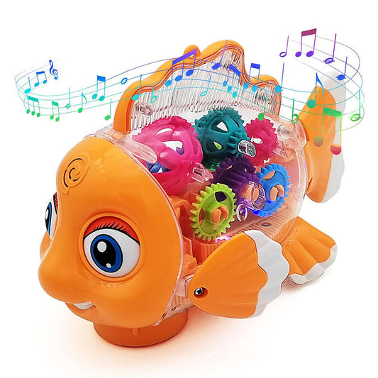 UONNO Light Up Fish with Colorful Moving Gears & Music Sensory Toy for Kids