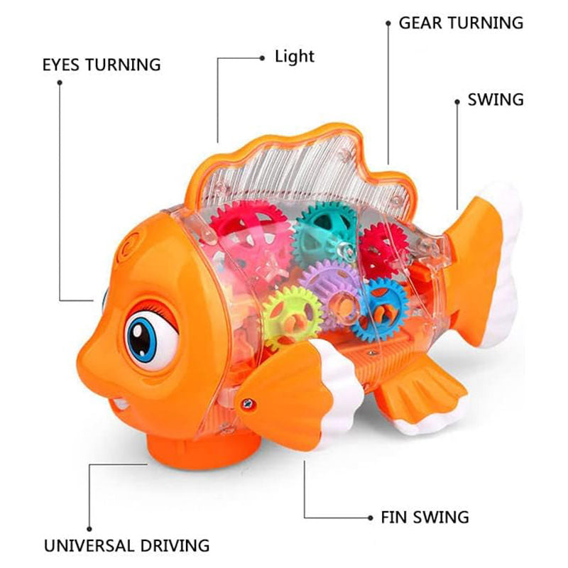 UONNO Light Up Fish with Colorful Moving Gears & Music Sensory Toy for Kids