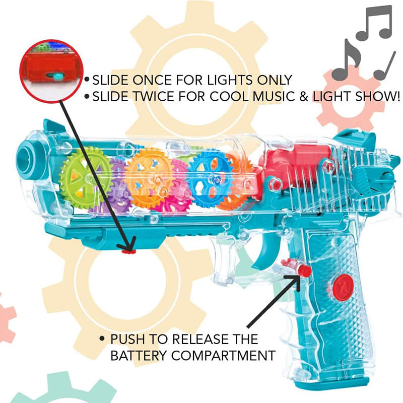 UONNO Light Up Gun with Colorful Moving Gears & Music Sensory Toy for Kids-A