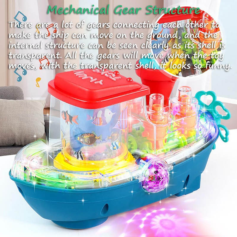 UONNO Light Up Steamship with Colorful Moving Gears & Music Sensory Toy for Kids