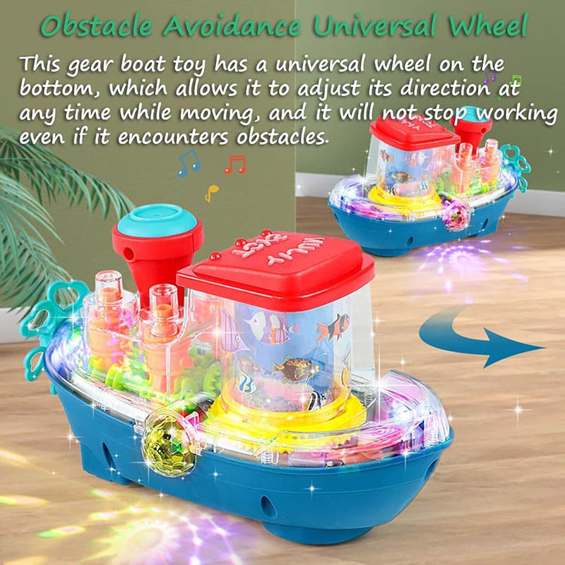 UONNO Light Up Steamship with Colorful Moving Gears & Music Sensory Toy for Kids