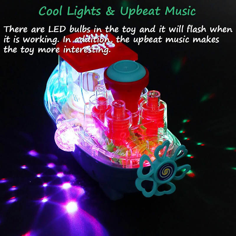 UONNO Light Up Steamship with Colorful Moving Gears & Music Sensory Toy for Kids