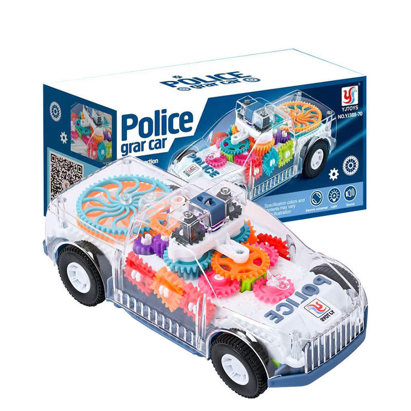 UONNO Light Up Police Car with Colorful Moving Gears & Music Sensory Toy for Kids