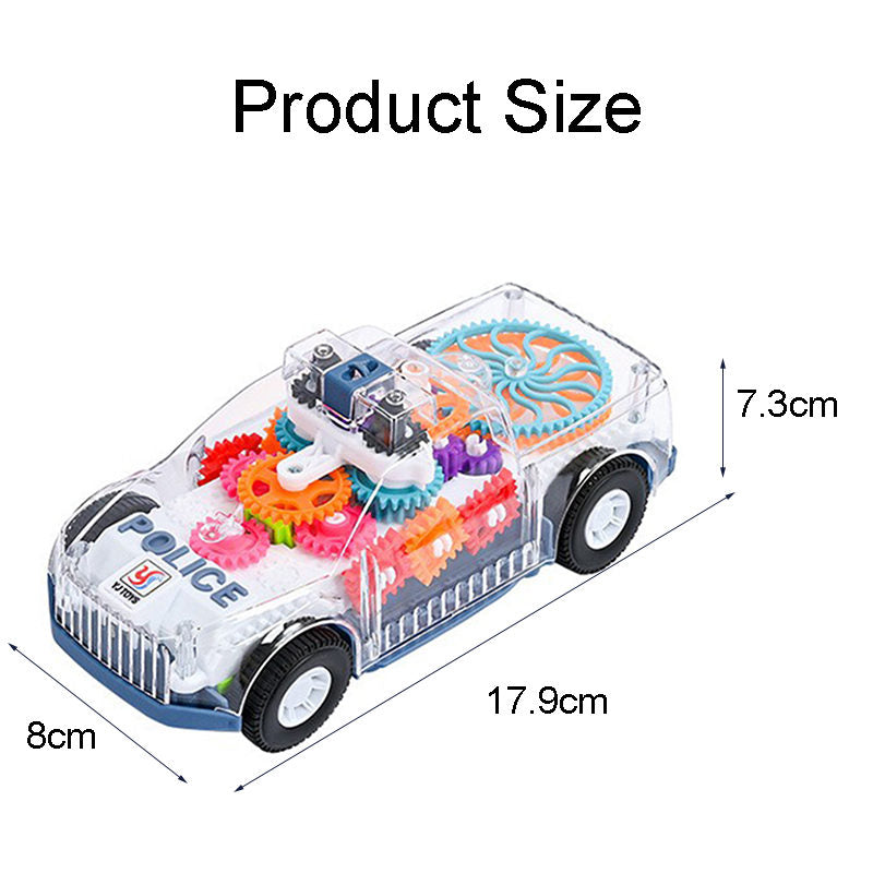 UONNO Light Up Police Car with Colorful Moving Gears & Music Sensory Toy for Kids