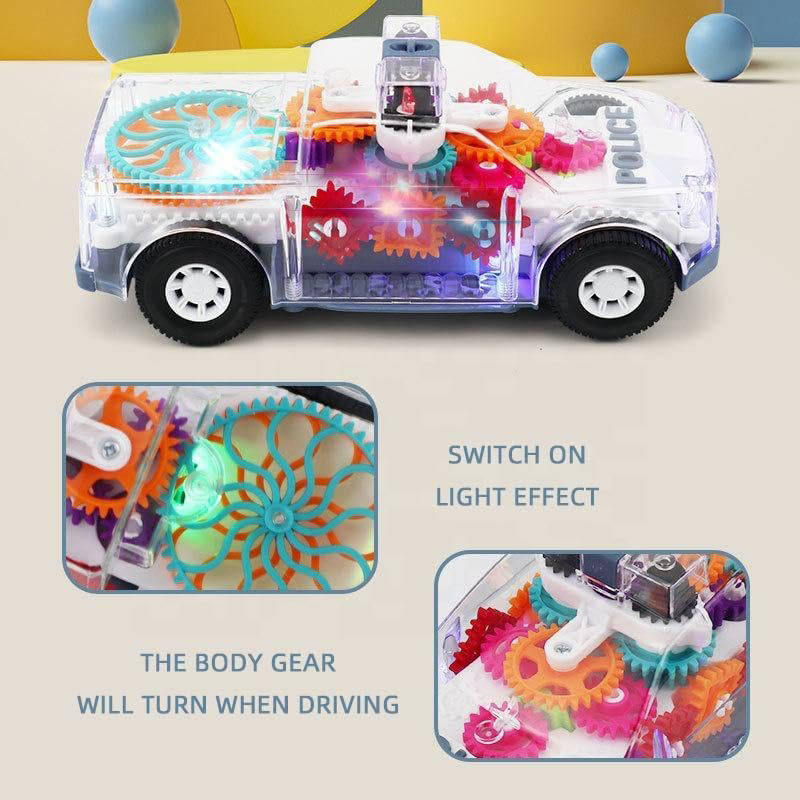 UONNO Light Up Police Car with Colorful Moving Gears & Music Sensory Toy for Kids