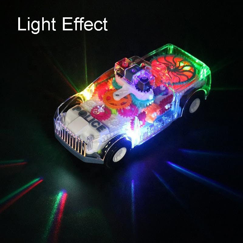 UONNO Light Up Police Car with Colorful Moving Gears & Music Sensory Toy for Kids