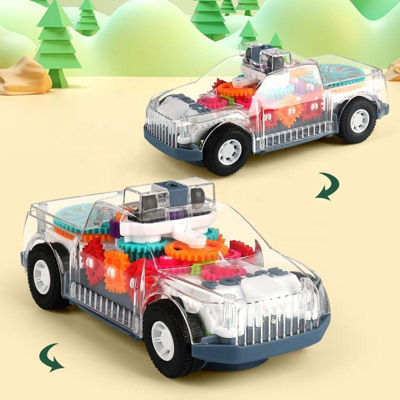 UONNO Light Up Police Car with Colorful Moving Gears & Music Sensory Toy for Kids