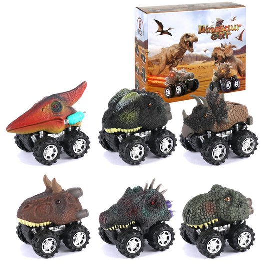 UONNO 6 Pcs Dinosaur Toys Pull Back Cars for Kids 3+ Ideal Christmas Gifts